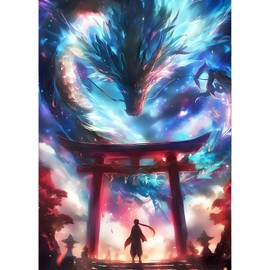 QINRUBB DIY Fantasy Dragon Diamond Painting Pictures Beginners, 5D Torii Door Diamond Painting Adults, Round Full Drill Dreamland Diamond Art Kits Cross Stitch Cartoon Home Wall Decor 30 x 40 cm