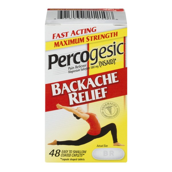 Percogesic Backache Relief Pain Reliever, Maximum Strength, 48 Tablets (2 Pack)