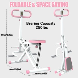 Squat Machine for Home, Core Exercise Machine Foldable Assist Trainer with Resistance Bands, Ride & Rowing Machine for Botty Glutes Butt Thighs, Ab Back/Leg Press Hip Thrust (Pink)