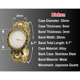 Blekon Collections Japanese Quartz Women's 35mm Case Egyptian Style Concho Cuff Bangle Watch (Two-Tone)