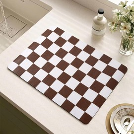 Tinideya Coffee Mat Checkered Dish Drying Mat for Kitchen Counter Coffee Bar Vintage Buffalo Dish Pad Absorbent Kitchen Drying Mat for Bar Station Accessories Easy Clean(Caramel,12 x 16 Inches)