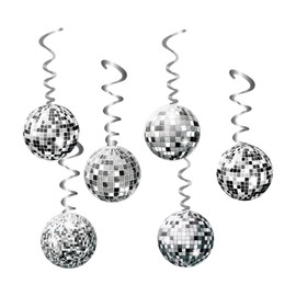 Zcbzbn 36 StüCk Disco Ball Dekorationen Girlande, Disco Party Dekorationen, Silber Disco Ball Hanging Swirl Dekorationen, 70'S Neon Disco Party Deckendekorationen, Vintage Disco Mania Party Geburtstag