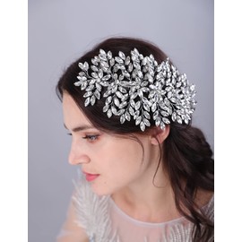 Teyglen Large Full Rhinestones Flower Bride Wedding Hair Comb Headband Luxurious Hair Accessories Dainty Gold Crystals Bridal Side Hair Combs for Women Bride Girls (Gold)