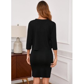 Iandroiy Women 3/4 Sleeve Sheer Shrugs Open Front Cropped Cardigans Dress Cover Ups (X-Large, Black)