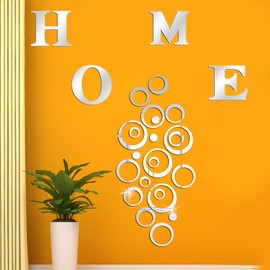 Arawat Home Mirror Wall Decor Round Wall Decor for Living Room and Bedroom 3d Silver Removable Wall Decor Home Wall Decor 3d Wall Decor Mirror Wall Sticker Mirror for Wall Mirror Decal Home Decoration