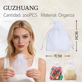 100PCS Bolsas de Organza,7×9CM Bolsa Regalo，Bolsitas Para Dulces，Bolsitas Para Joyería，Cumpleaños, Fiesta de Bodas, Regalos de Navidad (blanco)