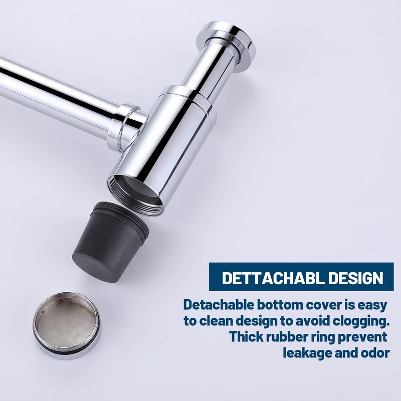 HAMOLER Chrome Round Bottle P-Trap 1 1/4 Adjustable Bathroom Basin