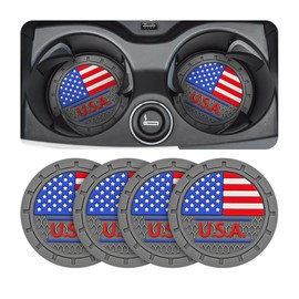 AUCELI AUCELI 4 Pack Car Cup Holder Coasters, Colored American Flag US Flag Insert Car Cup Coaster, 2.75 Inch Anti Slip Shockproof Embedded Drink Mat, Vehicle Interior Decor Accessories
