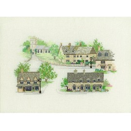 Bothy Threads Cross Stitch Kit, Village England - Cotswold Village, 38x21cm, Adults, Unisex, Multicoloured, Traditional, Rural, All Seasons