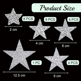 Sctmda Star Iron-On Patches, Pack of 25, Silver Stars, Iron-On Glitter Rhinestone Patches, Iron-On Patches, Rhinestone Star Applique, Silver Stars, Iron-On Stickers for Clothes, Jeans, Hats (5 Sizes)