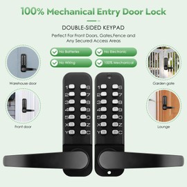 ANNFUZ Mechanical Keyless Entry Door Lock with Keypad,Double-Sided Keypad Lock with Handle,Combination Front Door Lock Lever Set for Outdoor Gates, Fences,Garden,No Battery (Matte Black)