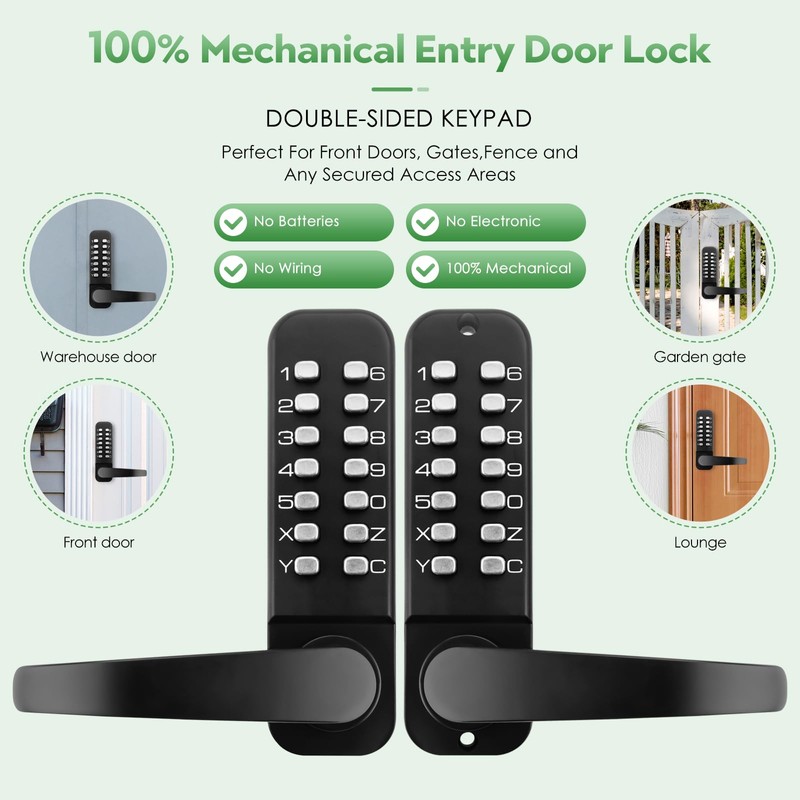 ANNFUZ Mechanical Keyless Entry Door Lock with Keypad,Double-Sided Keypad Lock