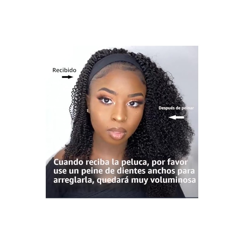 XSY Peluca de cabello humano rizado con diadema de 20