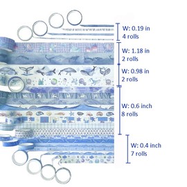 Y&ICrafts 23 Rolls Washi Tape Set, Ocean Theme Washi Tape, Sea Animals Patterned Decorative Masking Tape, Blue Adhesive Paper Tape for Bullet Journal, Planner, Scrapbooking, Notebooks, Gift Wrapping