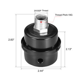 Sourcingmap 2pcs Metal Air Compressor Filter Muffler, 3/8 G Thread, 2.83" Height, 2.44" Diameter