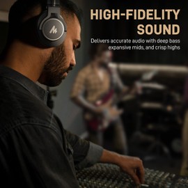 MAONO Professional Studio Monitor Headphones - Over Ear Closed Back Headphones Wired with Detachable Cable for Podcast, Recording, DJ, Music, MH700 Black