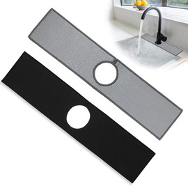 Bimkole 2 PCS Faucet Absorbent Mat, Kitchen Faucet Sink Splash Guard Wraparound Cloth Pads Sink Splash Absorbent Pad for Kitchen Bathroom Faucet Counter Sink (Black, Grey)