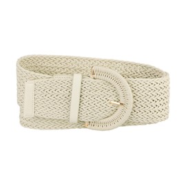 Allegra K Womens Plus Size Wide Woven Waist Belts Braided Belts for Dress Chunky Buckle Cream White 60-105cm/23.62-41.34"