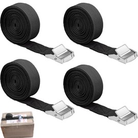 Pack of 4 Lashing Straps 2 m, Lashing Strap 20 mm Width, Lashing Strap with Ratchet, Adjustable Fastening Straps with Clamping Lock for Bicycles, Motorcycles, Luggage, Luggage, Camping, (Black)