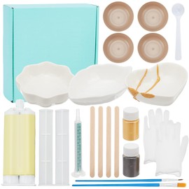 WEBEEDY Kintsugi Repair Kit 19 Pcs Gold & Silver Ceramic Repair Kit for Beginners DIY Kintsugi Repair Starters,Complete Kintsugi Repair Kit Japanese Art Gift for Broken Ceramics Glass Jade Sculptures