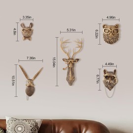 UITWMKTG 5 Pack Animal Head Wall Decor Gold Wall Sculpture Home Decor for Office Bedroom Modern Decor for Men Women