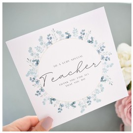 Special Teacher Card | Thank You For All That You Do | Thanks Grateful Teacher | Eucalyptus Greenery Floral Wreath | 148mm Square Modern Greeting Card