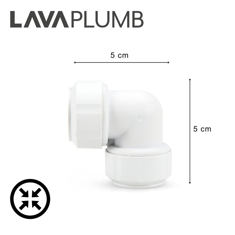 LavaPlumb Push Fit Plumbing Fittings 15mm 22mm White Pushfit Elbow