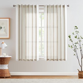 jinchan Striped Linen Blend Curtains 72 Inch Long for Living Room Tan Stripe Curtains Semi Sheer Curtains Light Filtering Modern Farmhouse Drapes for Bedroom Curtain Set 2 Panels