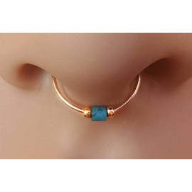 Septum Ring - 22 gauge Tiny Turquoise septum Ring - 14k Gold Filled Beaded Septum Ring - Septum hoop