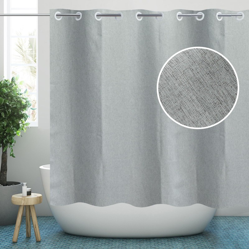 YISURE Grey Shower Curtain Linen Style Without Hooks Needed, 72x72