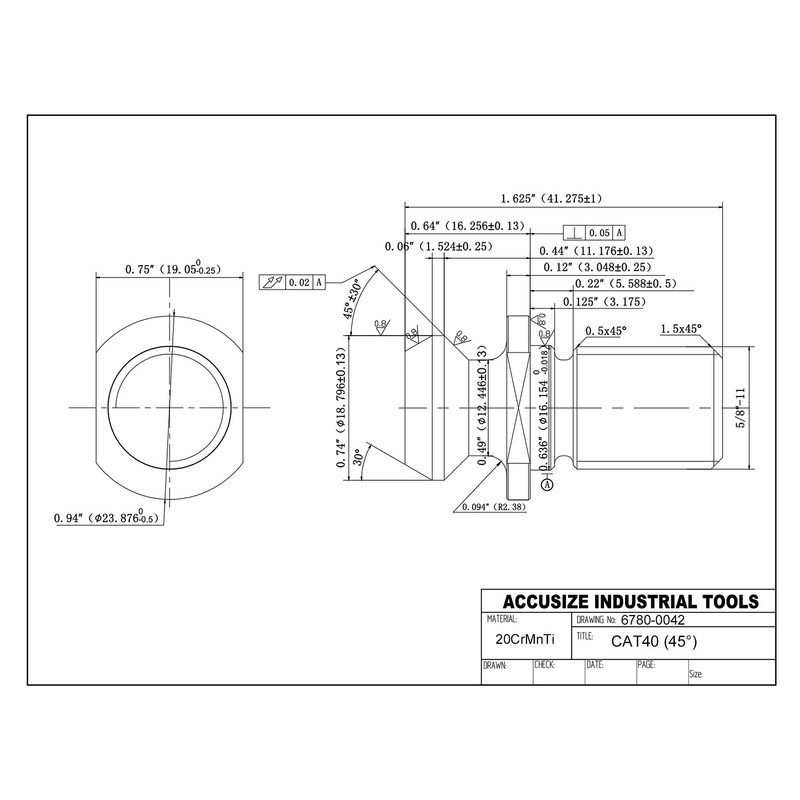 Accusize Industrial Tools Cat40 Pull Stud Retention Knob Fadal Mazak