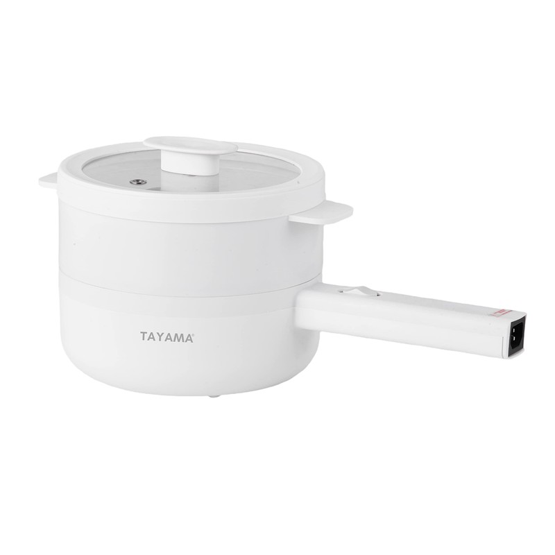 TAYAMA Multi-Function Electric Cooking Pot & Food Steamer 1.5L, White,