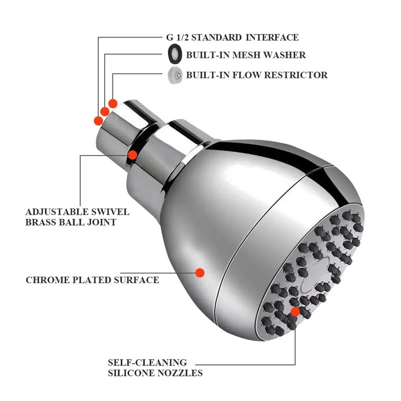 High Pressure Fixed Shower Head 3 Inch Saving Water Chrome