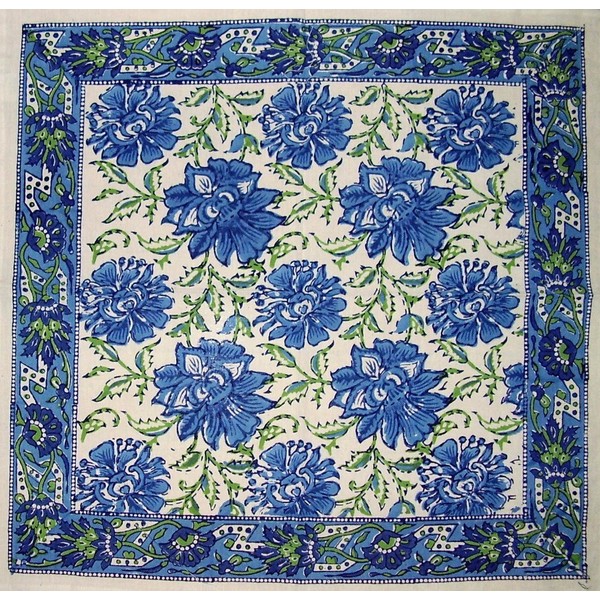 HOMESTEAD Lotus Flower Block Print Cotton Table Napkin 20" x 20" Blue