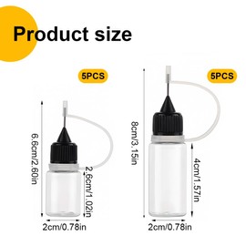 XPEX Pack of 10 Dosing Bottles, Needle Bottles, Small Squeeze Bottle, Plastic Bottle, Glue Bottle, Empty, Small Plastic Bottles for Filling, with Needle Tip, 5 x 5 ml and 5 x 10 ml Empty Bottles