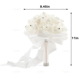 AUEAR, Wedding Bouquets Flower Bridal Bridesmaid Hand Bouquet Crystal Silk Artificial Rose Flowers for Bride Wedding Party and Church (White)