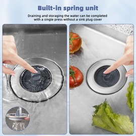 iFealClear Kitchen Sink Stopper with 2 Baskets,3-in-1 Kitchen Sink Strainer,Sink Plug Replacement, Suitable for Sink Holes with a Diameter of 72-86 mm and a Depth > 22 mm