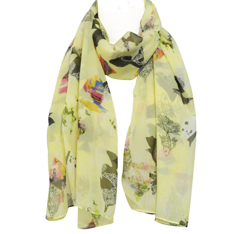 Wrapables Chiffon Under the Sea Fish Pattern Long Scarf, Yellow