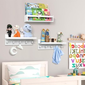 Ollieroo Set of Four Floating Book Shelves for Wall, Nursery Book Shelf for Kids Room, Bamboo Wood Hanging Bookshelf for Baby Teen Boys Girls, Wall Mounted Shelves for Bedroom Bathroom Decor(White)