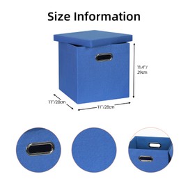 ArcaGuru Storage Bins with Lids, Collapsible Linen Fabric Boxes Organizer Containers with Lid Foldable Storage Box Basket for Closet, Shelves, Home, Office, 11 x 11 x 11.4 Inch, 4 Pack, Dark Blue