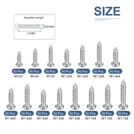 DTGN Carbon Steel Nickel-Plated Mini Screw Kit Phillips Pan Head Micro Screws Self-Tapping Mini Electronic Screws Assortment Kit,Silver(Size:M1x3-M1.7x8-750pcs)