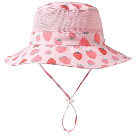 Connectyle Baby Hat Toddler Kids UPF 50+ Safari Hat Wide Brim UV Protection Hat Kids Mesh Sun Hat Folding, Strawberry