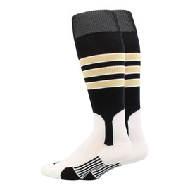 MadSportsStuff Baseball Stirrup Socks 3 Stripe (Black/Vegas Gold/White, Small) - Black/Vegas Gold/White,Small