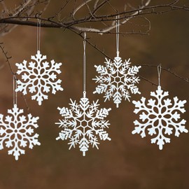 HERZWILD Christmas Snowflake Ornaments 36pcs Plastic Snowflake Hanging Decor White Snowflake Ornament for Christmas Tree Decorations(36pcs)