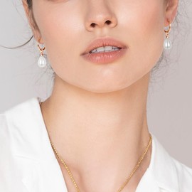 MASOP Pearl Hoop Earrings Silver 925 / Gold Earrings Pearls Gold-Plated for Women Girls, Silver