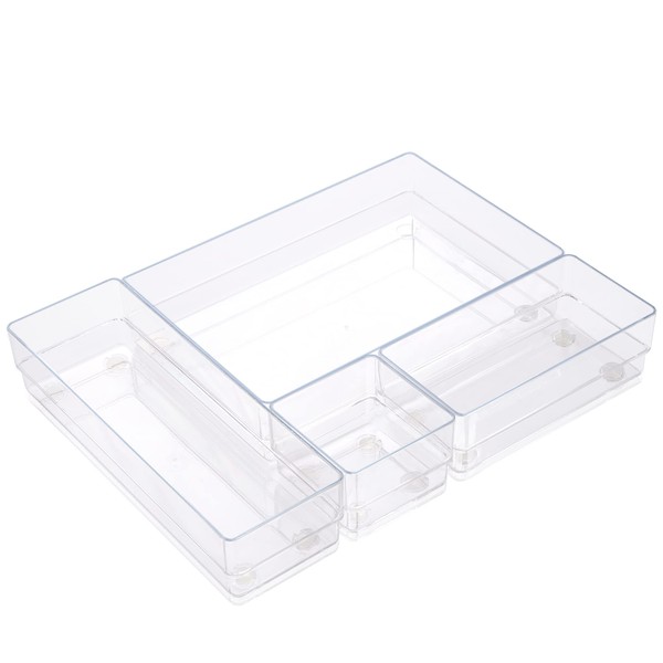 ALPOONS® - Drawer organiser (4 transparent) with non-slip pads for