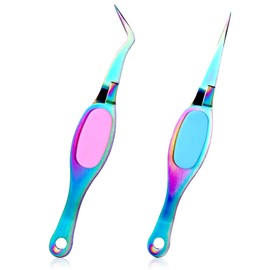 Piriuuo 2 Pcs Craft Tweezers Crossing Locking Tweezers, Reverse Tweezers Soft Grip Precision Tweezers Fine Point Tweezers for DIY Craft Jewelry Beading Electronics Laboratory Work