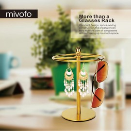 mivofo Sunglasses Holder Stand, Eyeglasses Display Rack Organizer for 12 Glasses - Gold