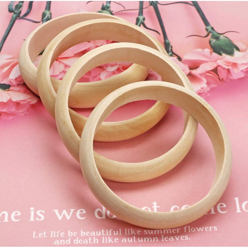 Penta Angel Wood Bangle Bracelets 4Pcs 2.83inch Unfinished Natural Round