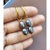 Sairahaz Jewelers Rice Freshwater Black 2 Pearl Dangle Hoops Earrings - 18K Yellow Gold Plated